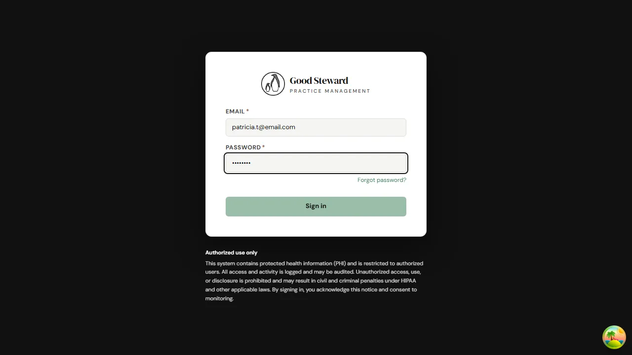 Sign-in form filled in with email and password