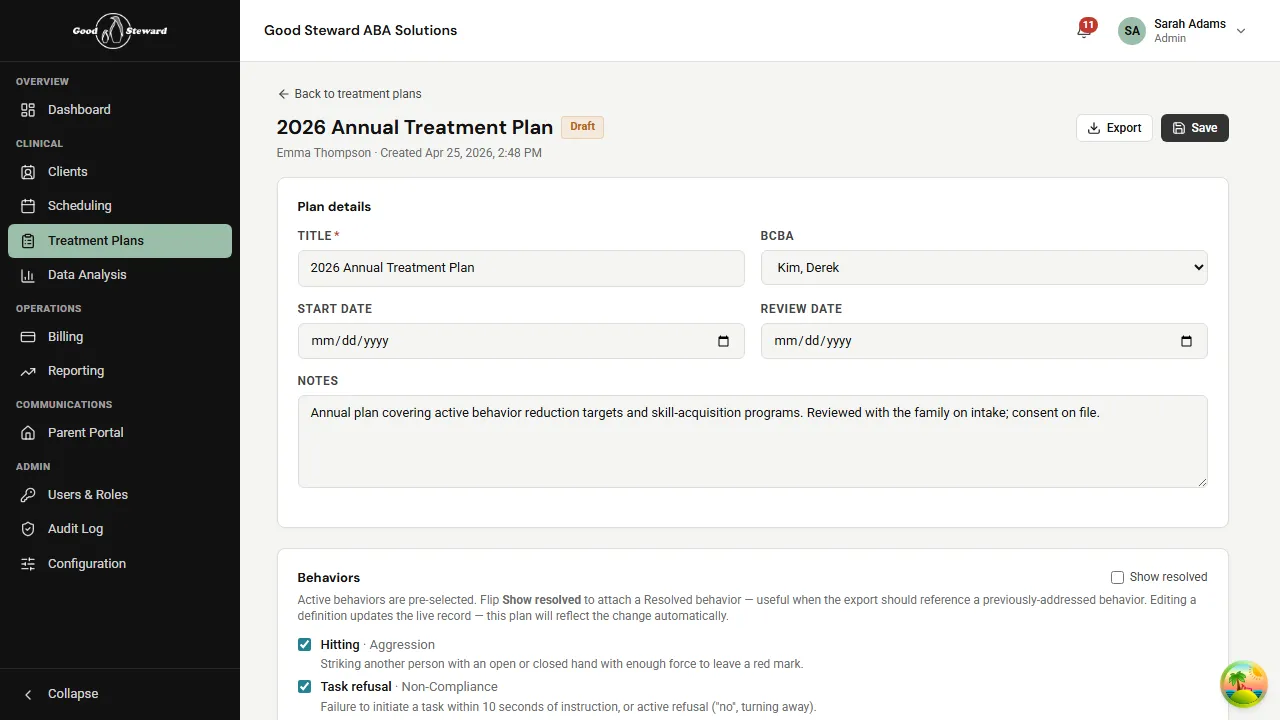 Saved treatment plan in Draft status with empty Signatures section