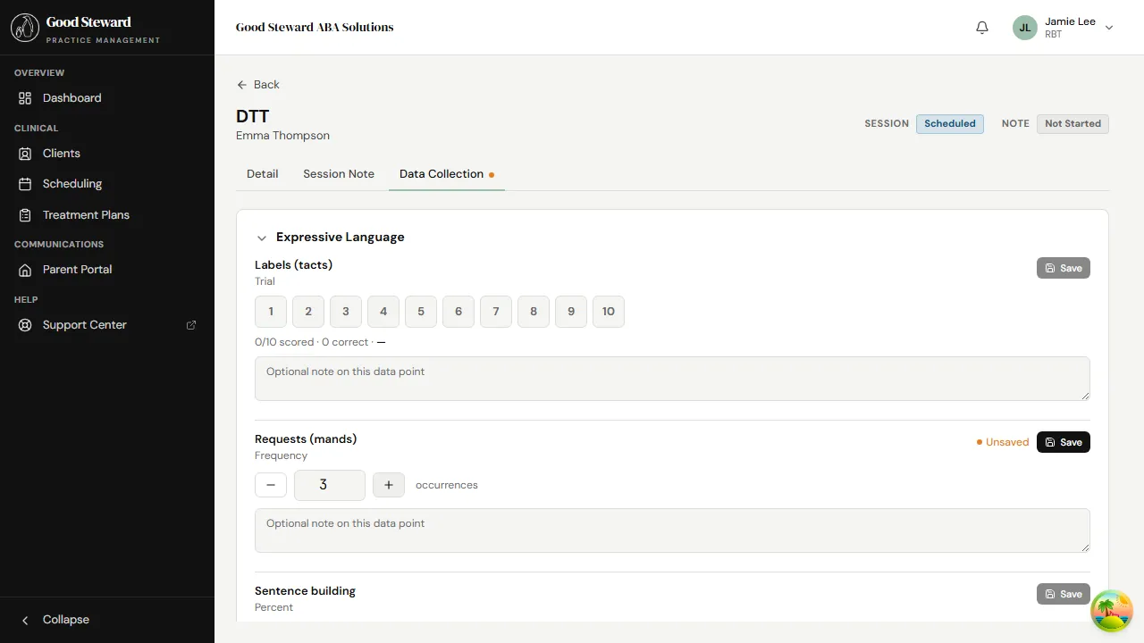 Frequency widget mid-use, counter at 3 with the Unsaved indicator showing