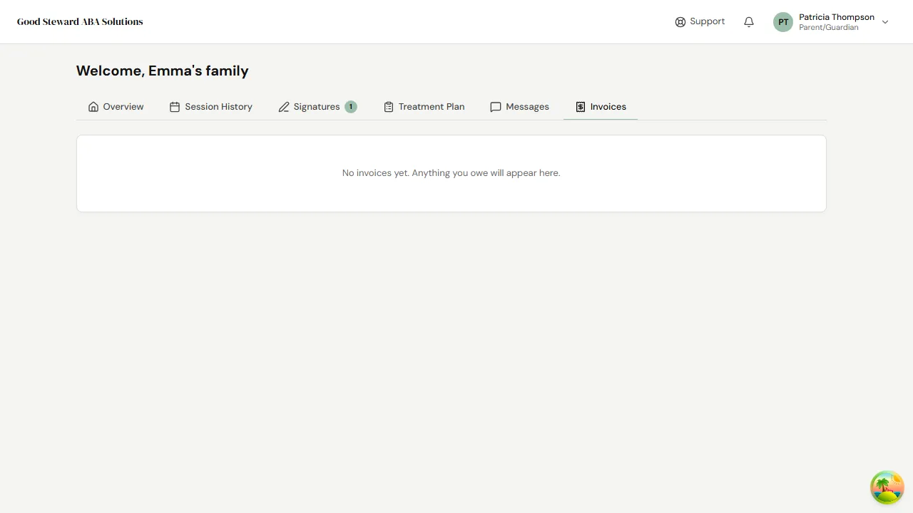 Invoices tab listing outstanding and paid invoices